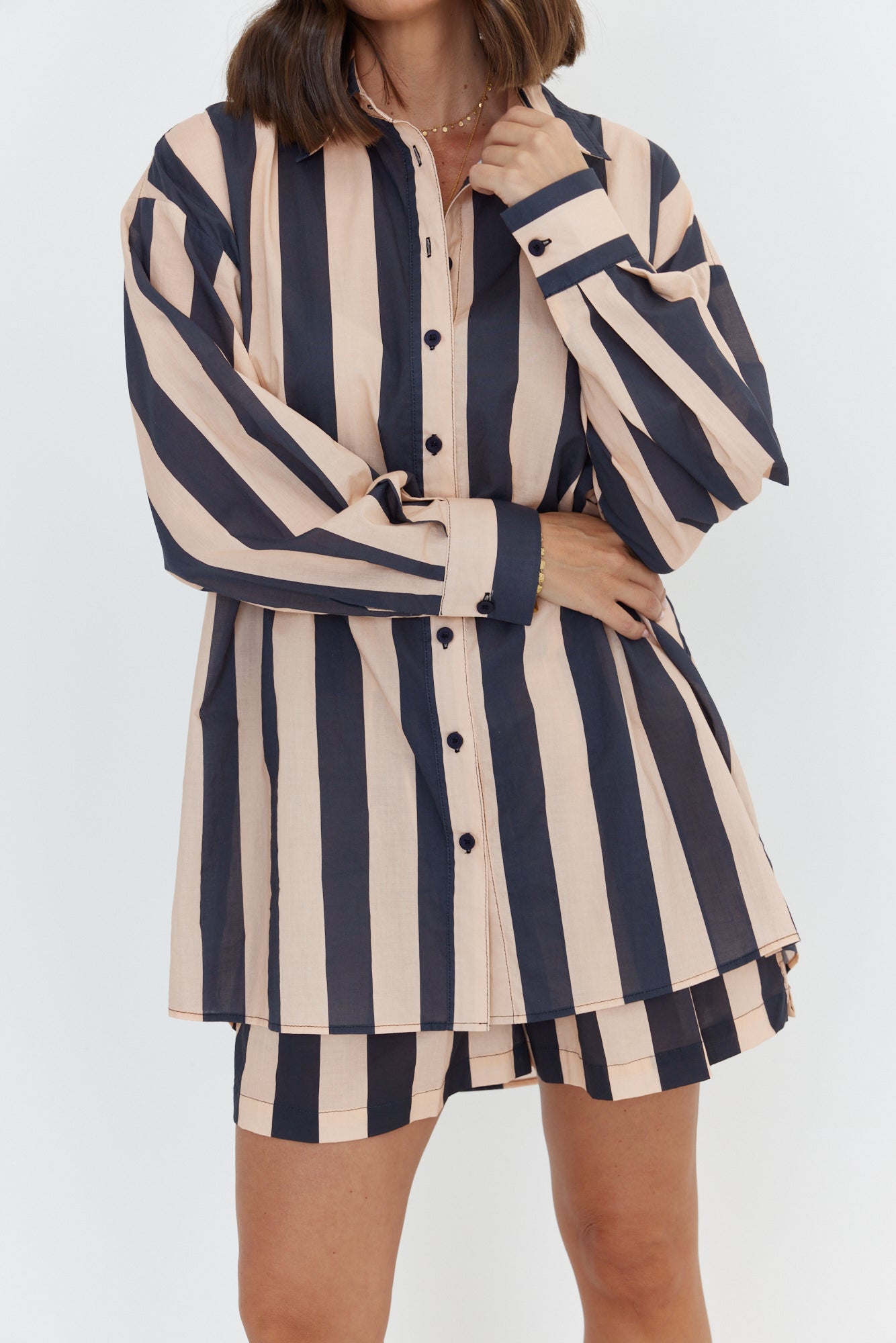 PLUTO Shirt Navy & Peach Stripe