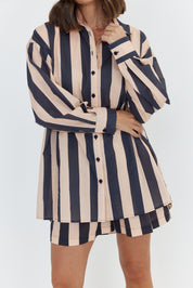 PLUTO Shirt Navy & Peach Stripe