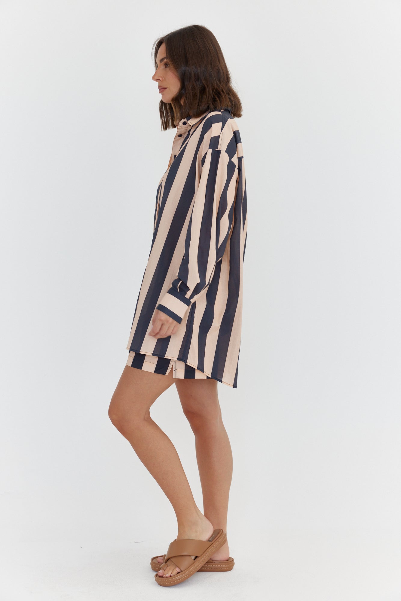 PLUTO Shirt Navy & Peach Stripe