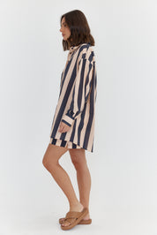 PLUTO Shirt Navy & Peach Stripe
