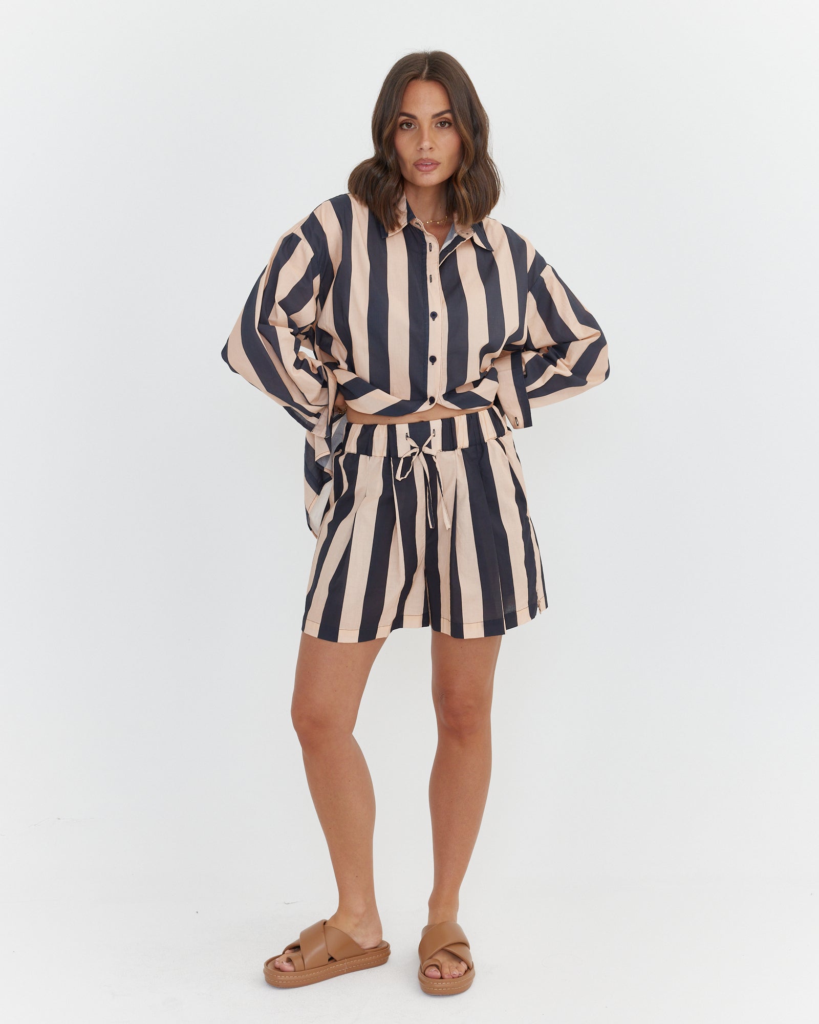 RAZ Shorts Navy & Peach Stripe