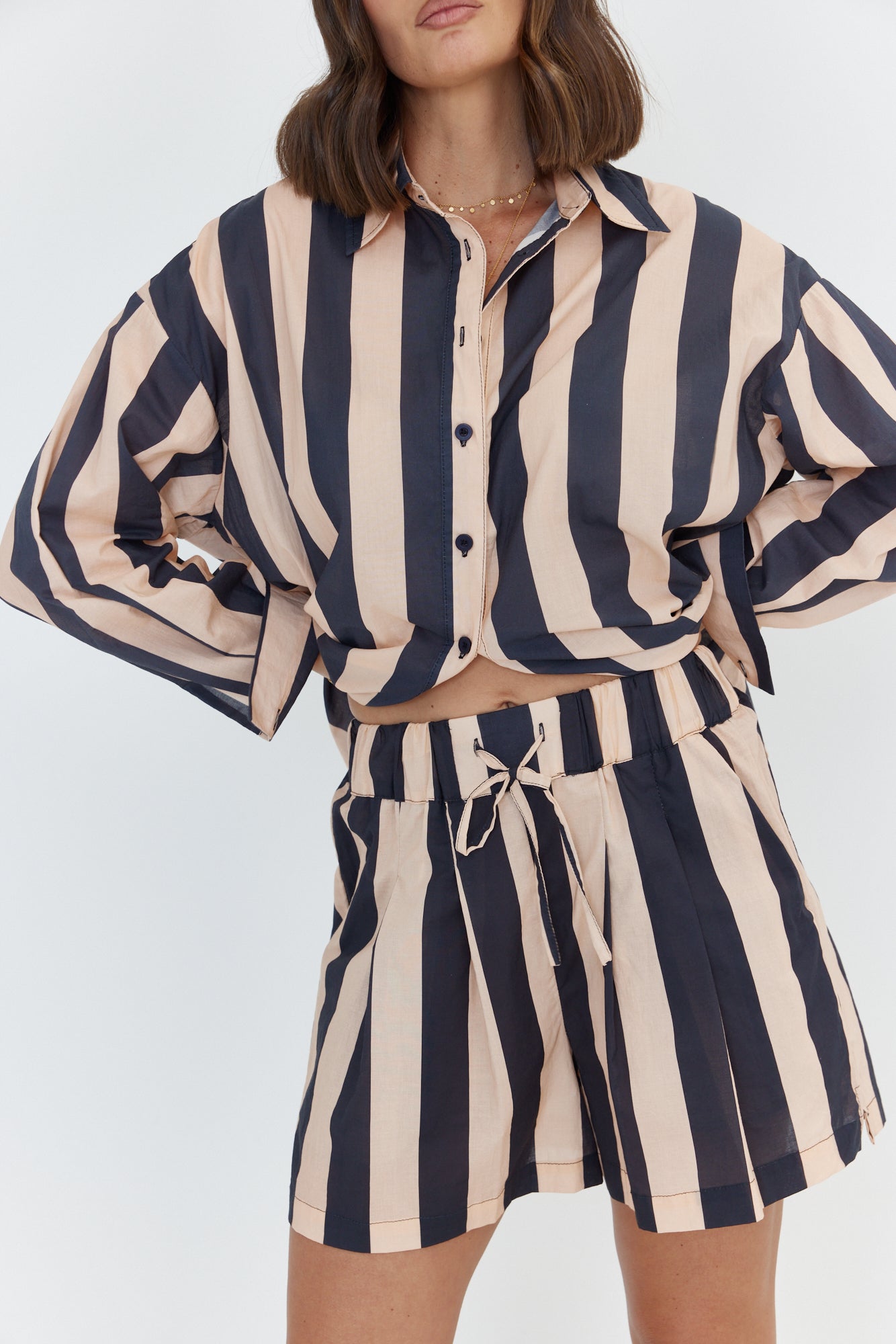 RAZ Shorts Navy & Peach Stripe