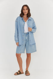 BASEN Shacket Light Blue Wash Denim