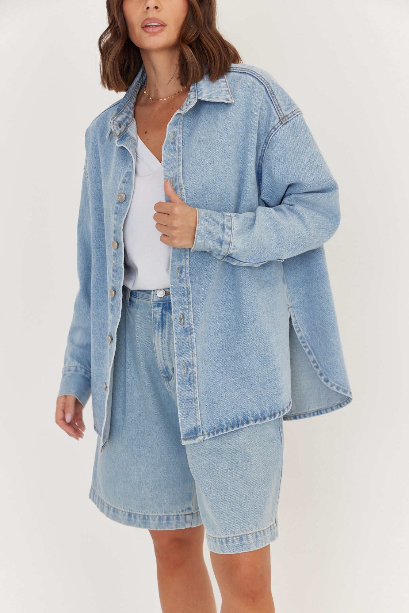 BASEN Shacket Light Blue Wash Denim
