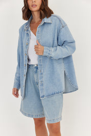 BASEN Shacket Light Blue Wash Denim