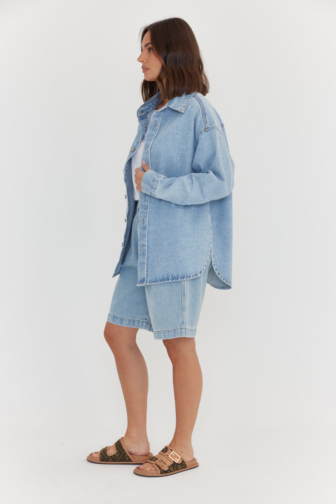 BASEN Shacket Light Blue Wash Denim