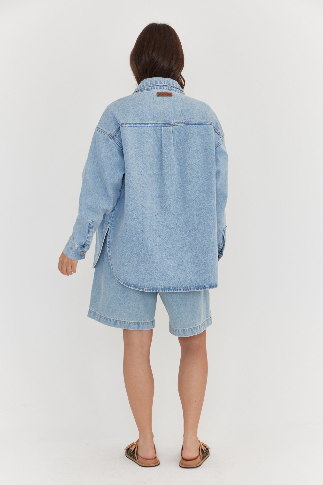 BASEN Shacket Light Blue Wash Denim