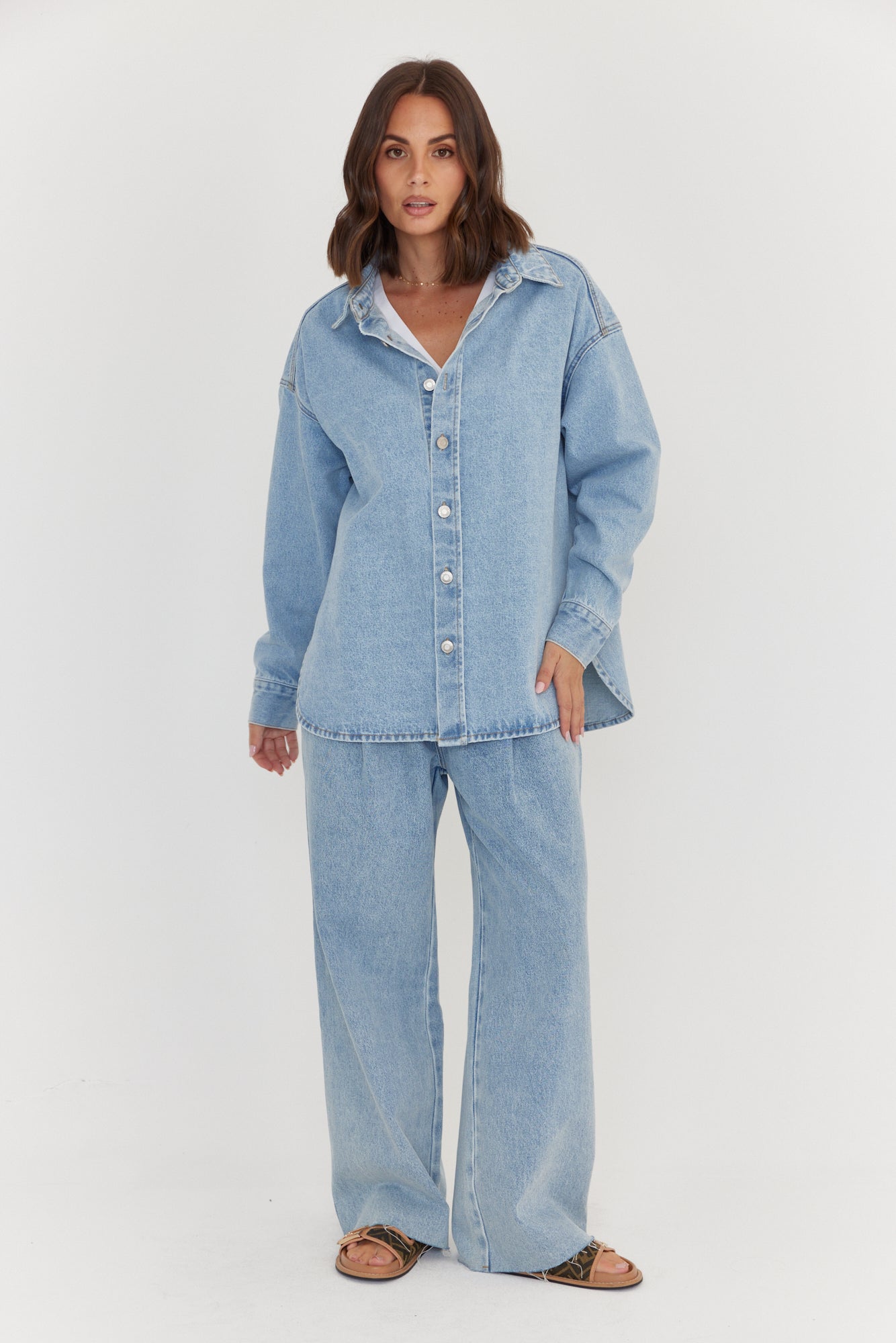 BASEN Shacket Light Blue Wash Denim