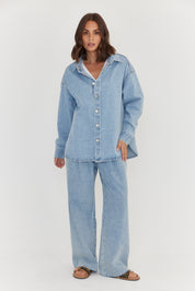 BASEN Shacket Light Blue Wash Denim