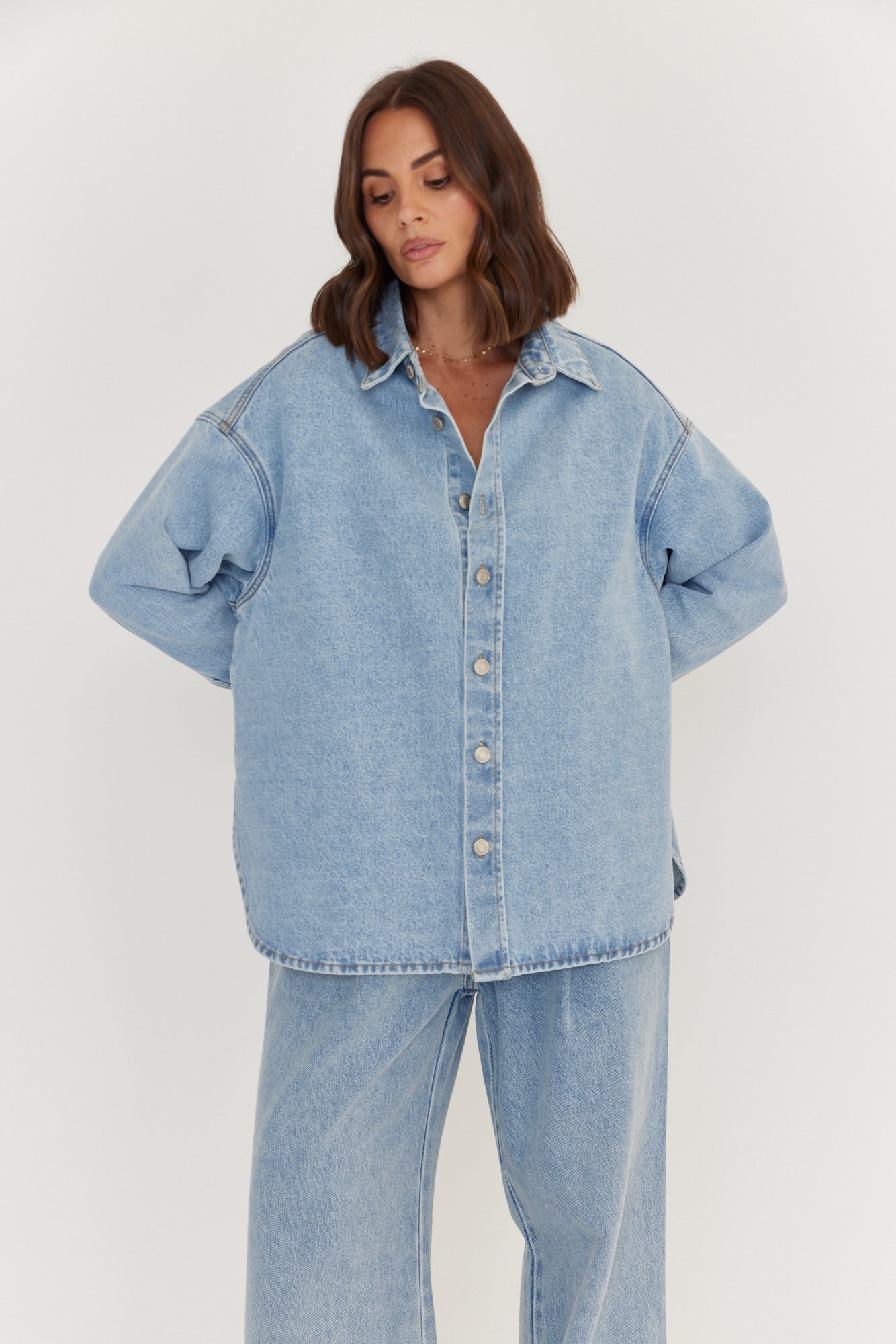 BASEN Shacket Light Blue Wash Denim