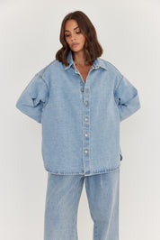 BASEN Shacket Light Blue Wash Denim