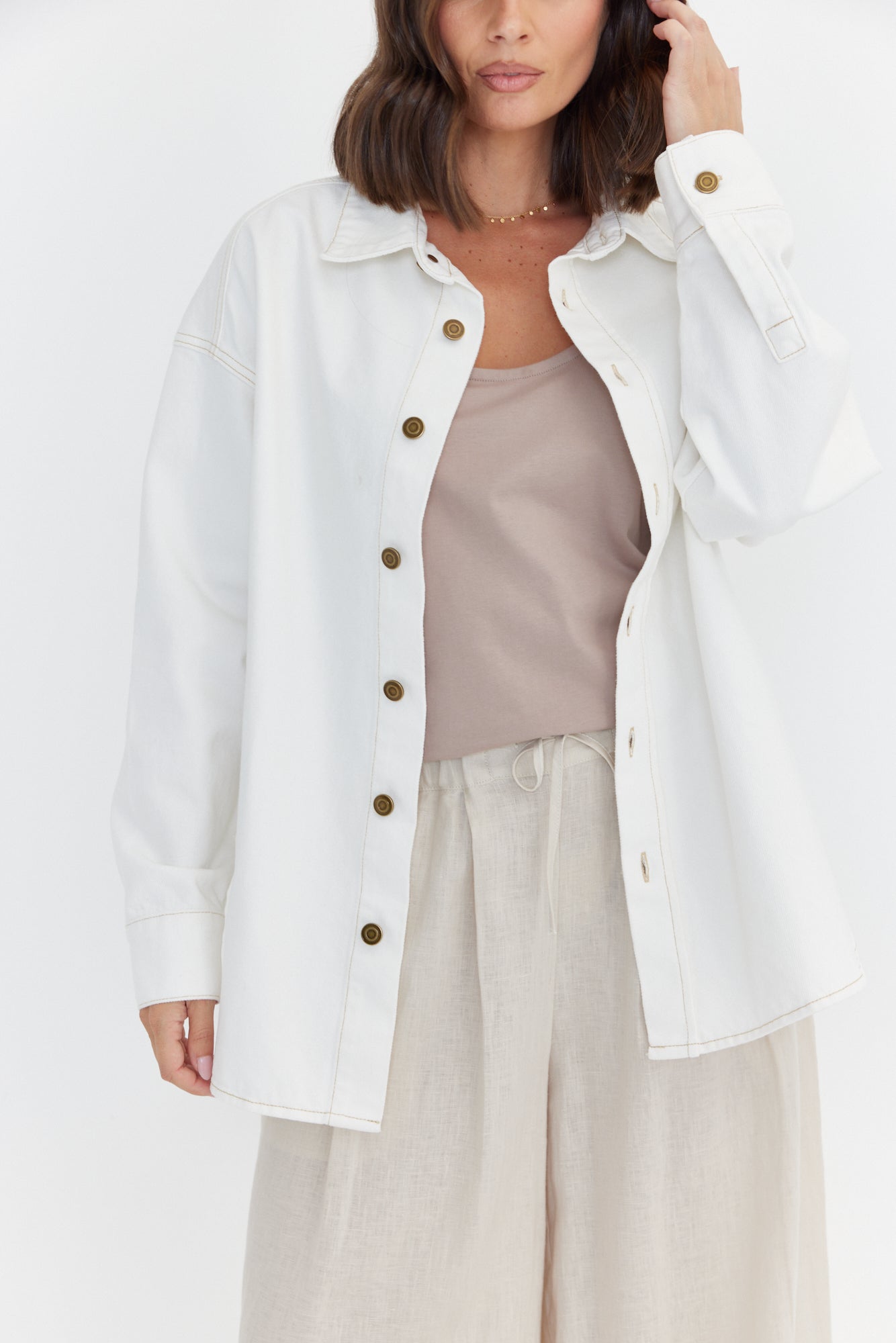 BASEN Shacket White Denim
