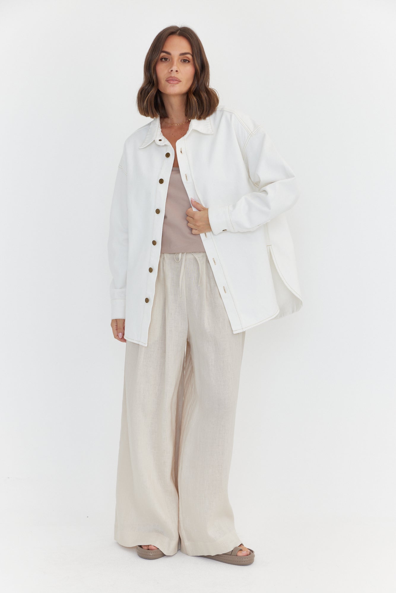 BASEN Shacket White Denim