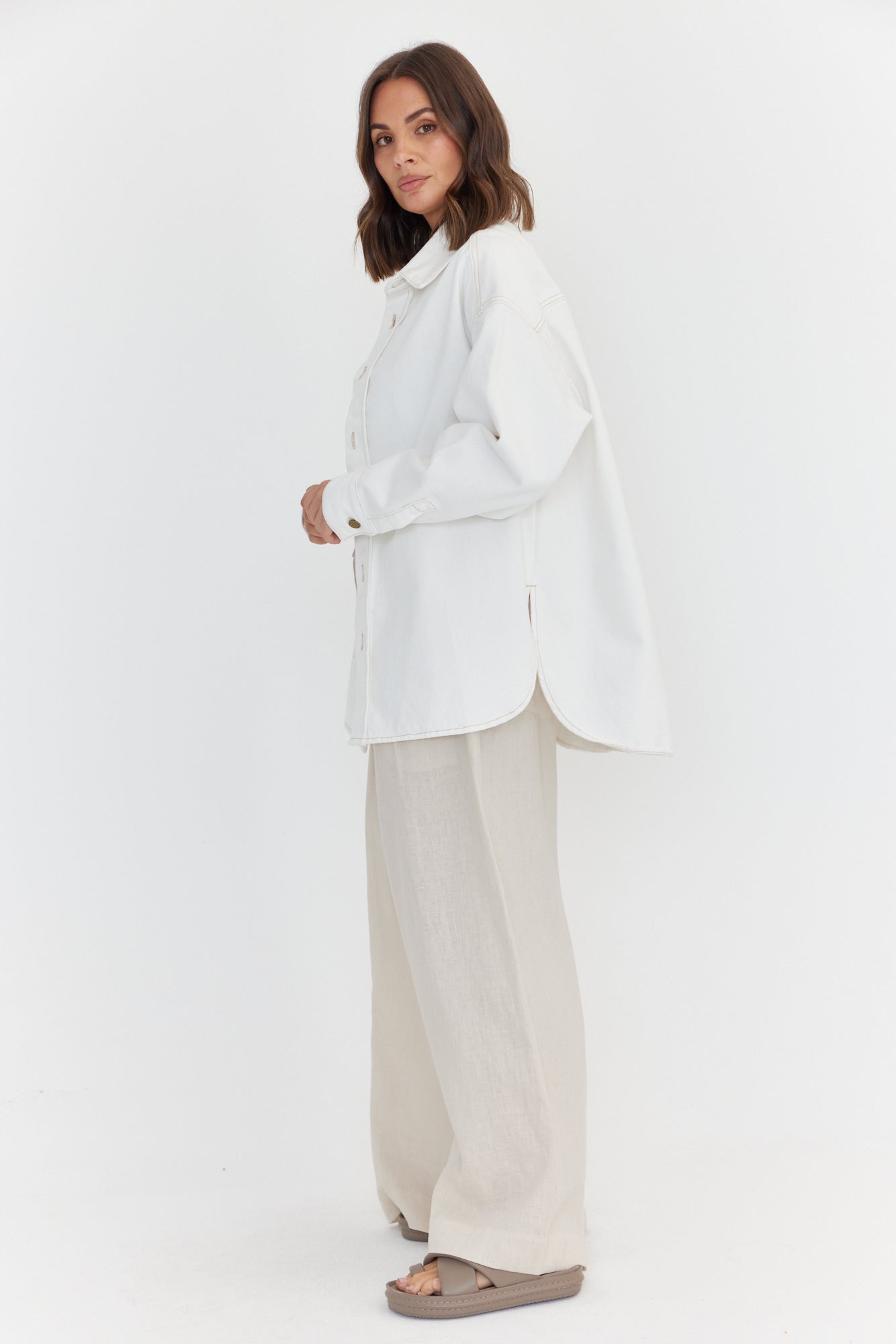 BASEN Shacket White Denim