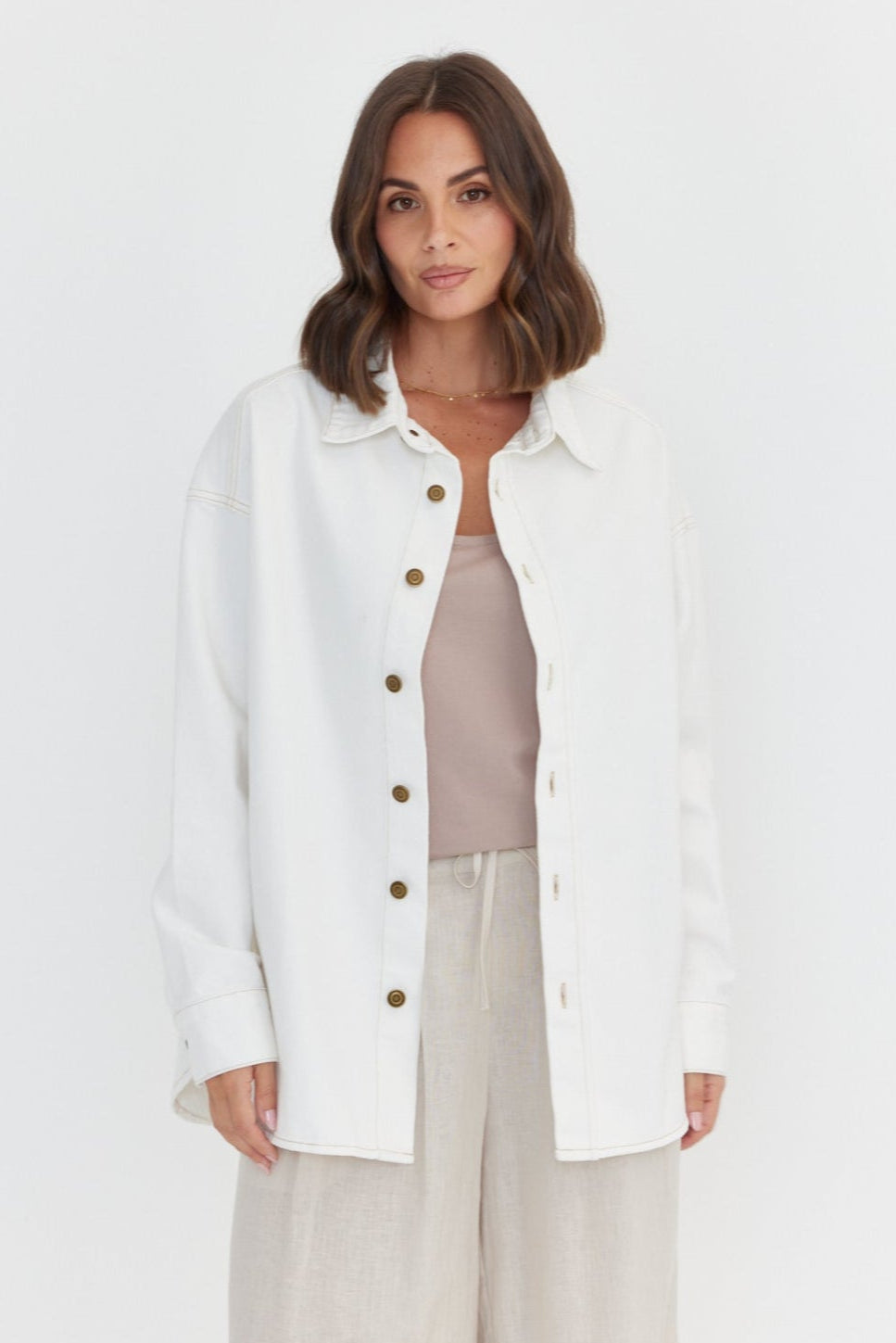 BASEN Shacket White Denim