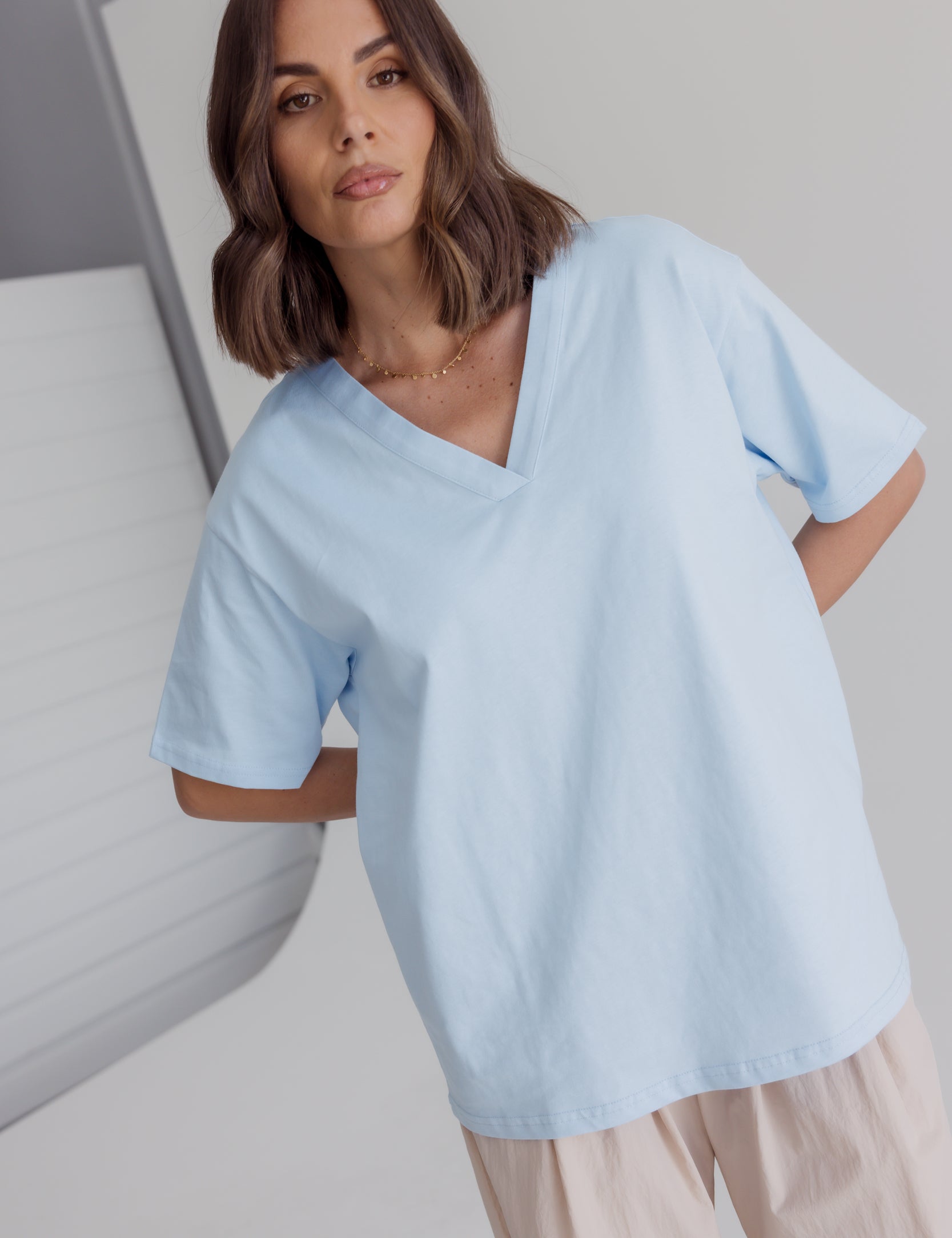 NIX V-Neck T-Shirt Light Blue