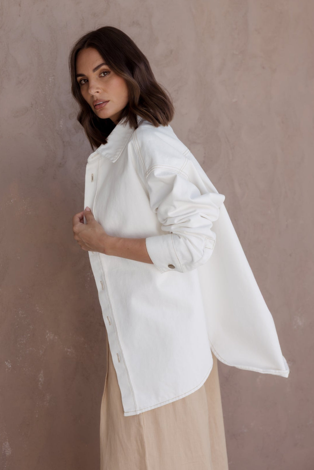 BASEN Shacket White Denim