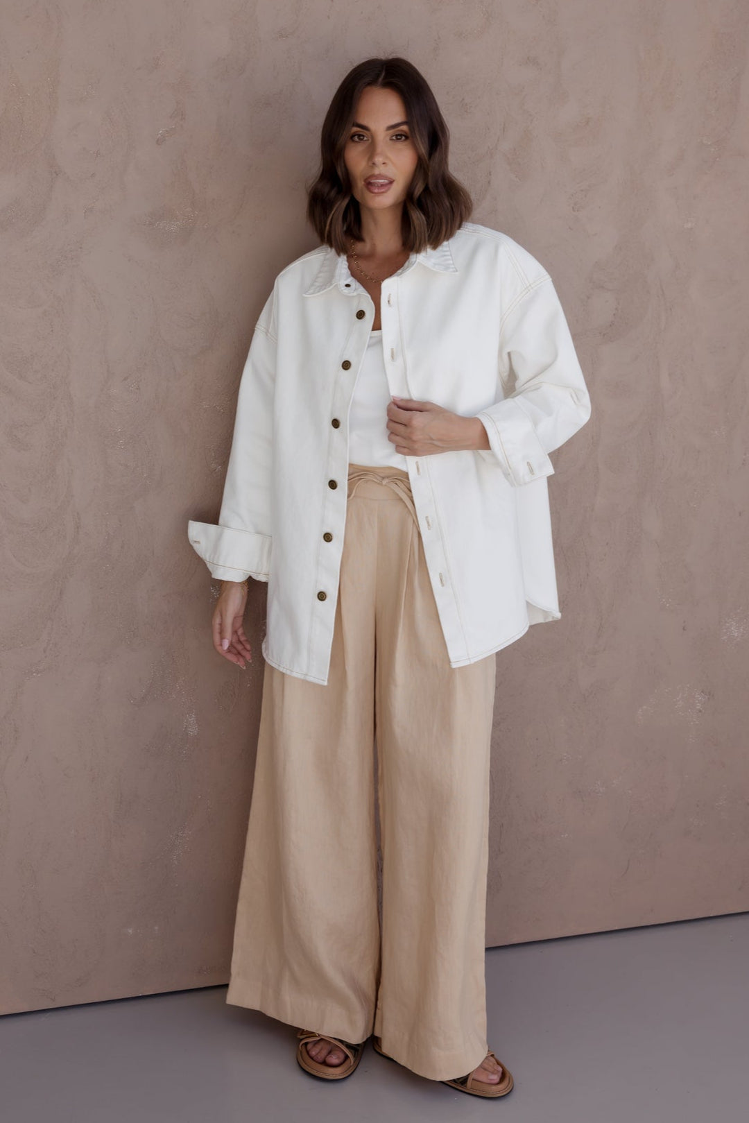 BASEN Shacket White Denim