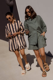 RAZ Shorts Navy & Peach Stripe