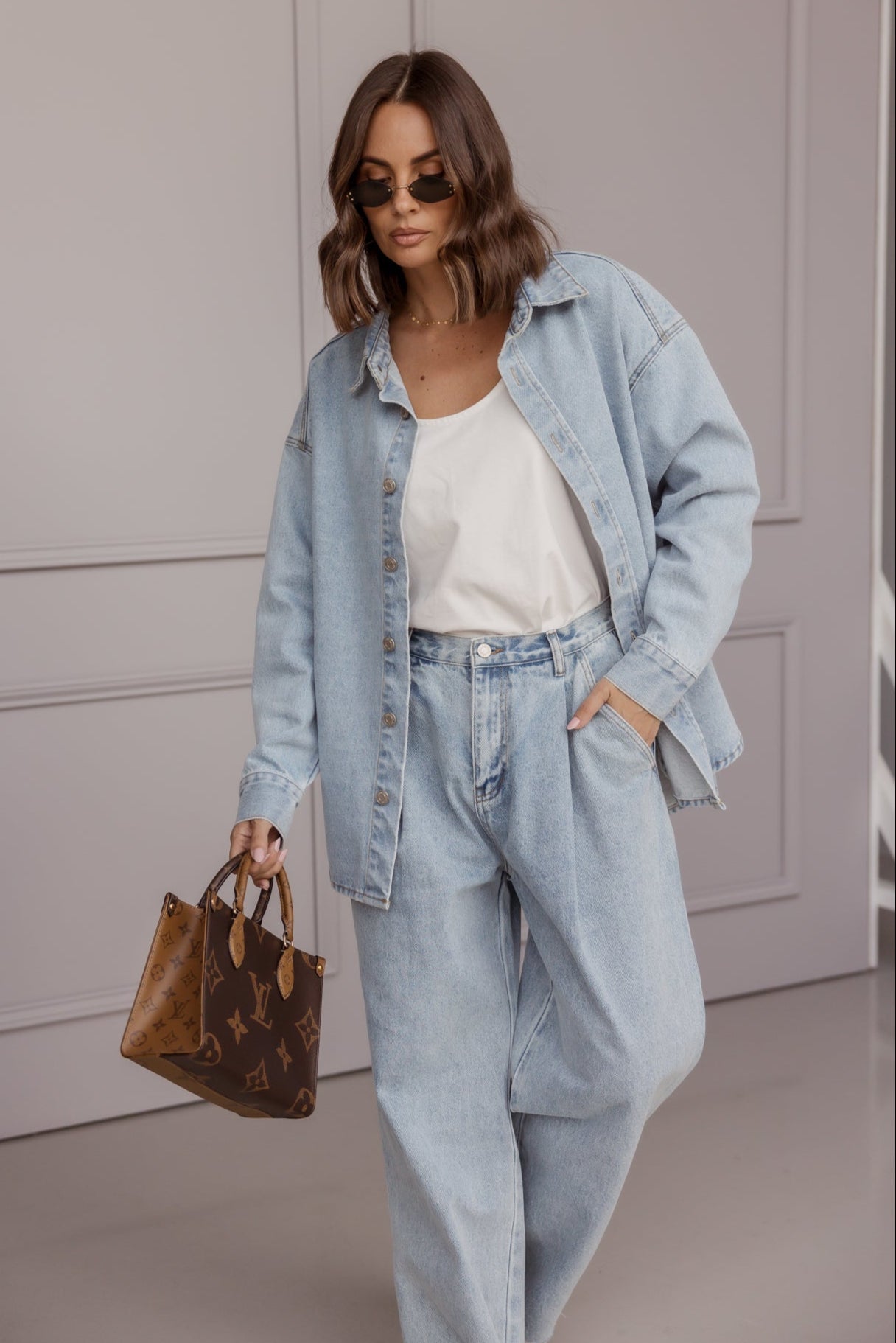 BASEN Shacket Light Blue Wash Denim