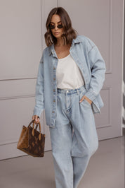 BASEN Shacket Light Blue Wash Denim