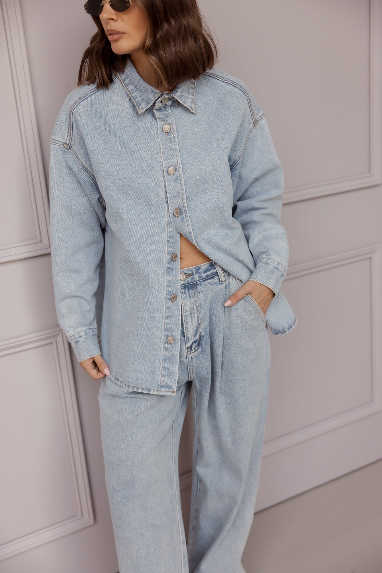 BASEN Shacket Light Blue Wash Denim