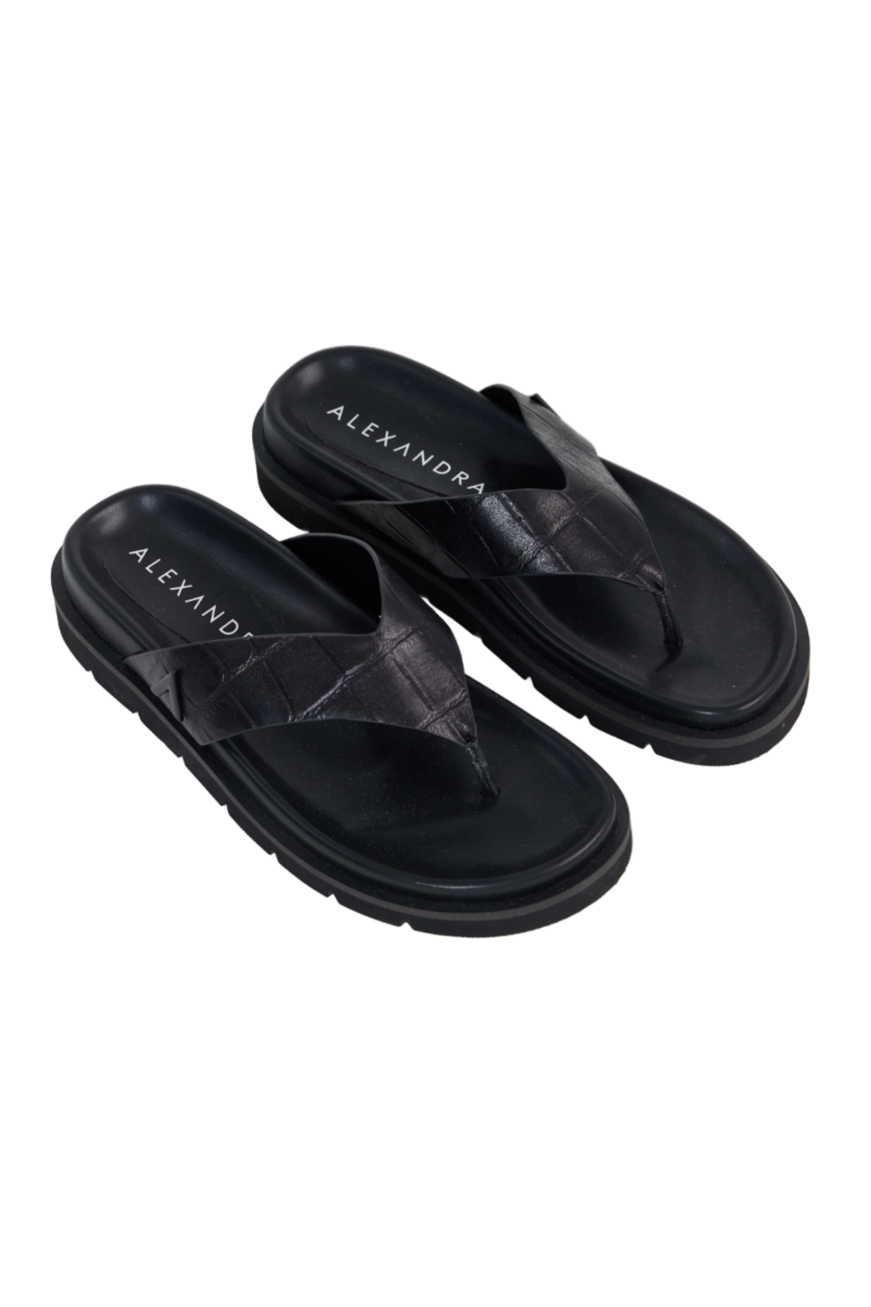 Leather Thong Black Croc