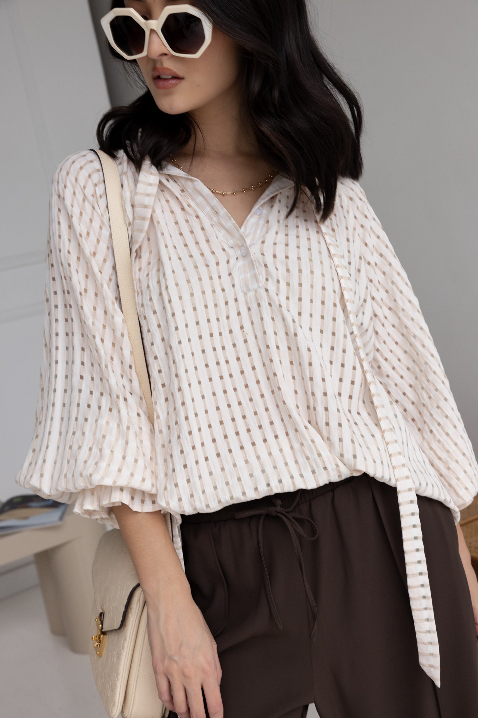 DANILL Blouse Chequer Beige