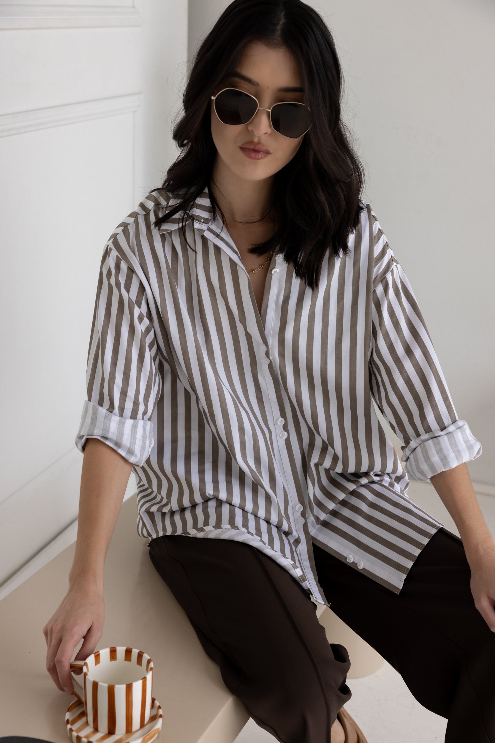 AUSTIN Shirt Taupe Stripe