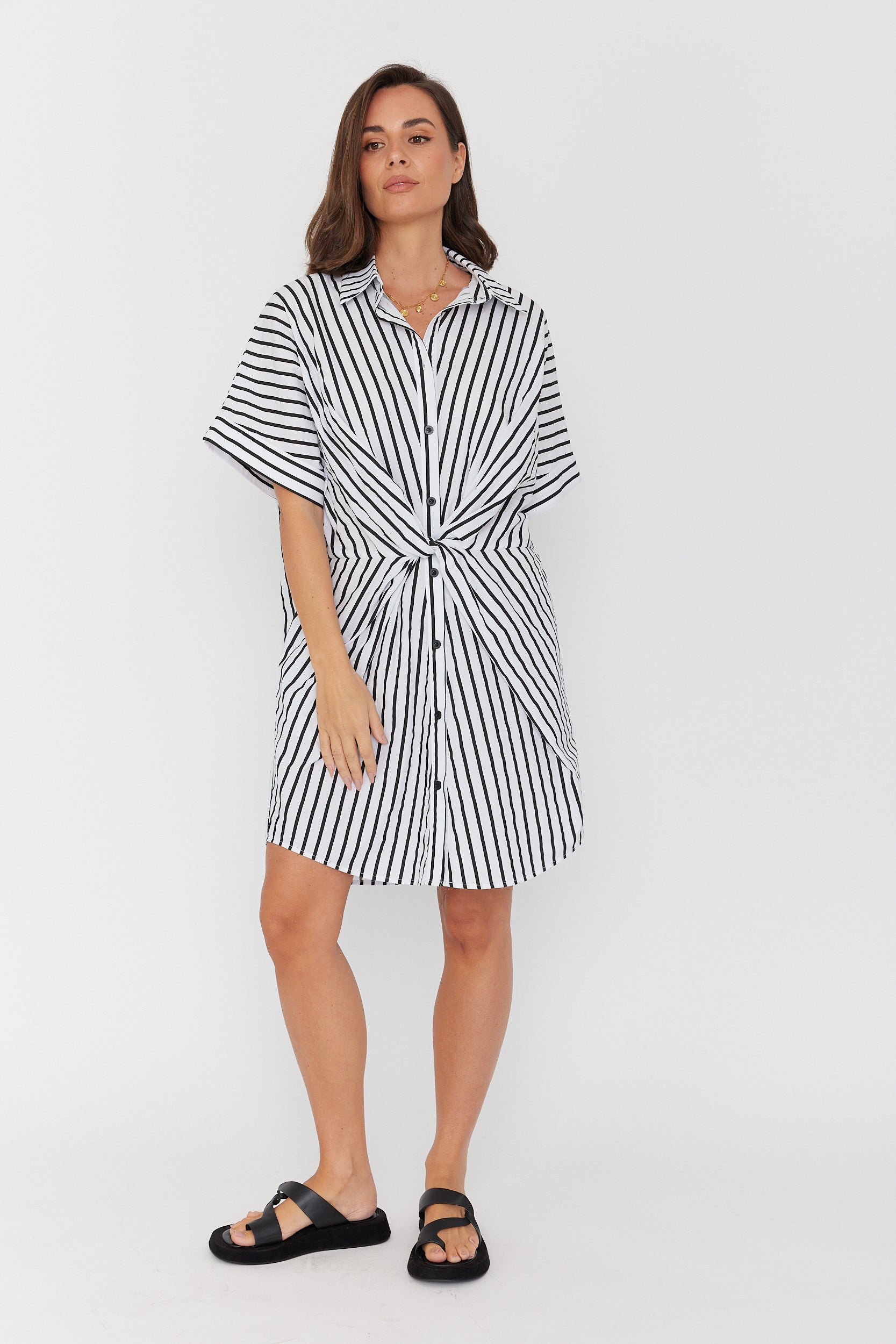 SANTAFAI Dress Black Stripe