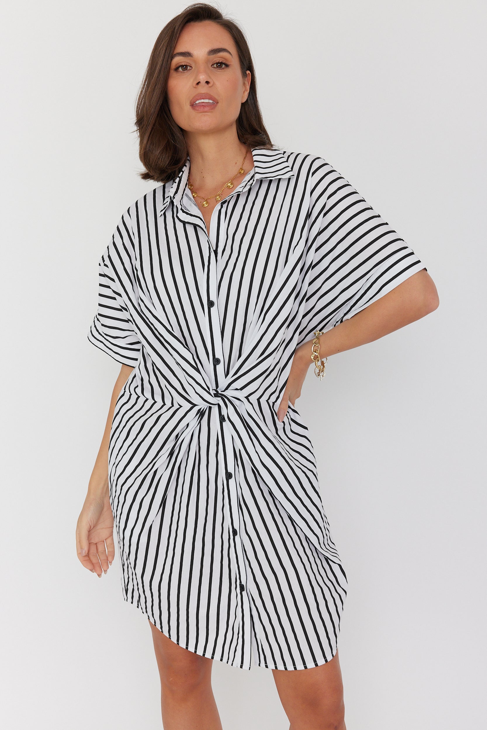 SANTAFAI Dress Black Stripe