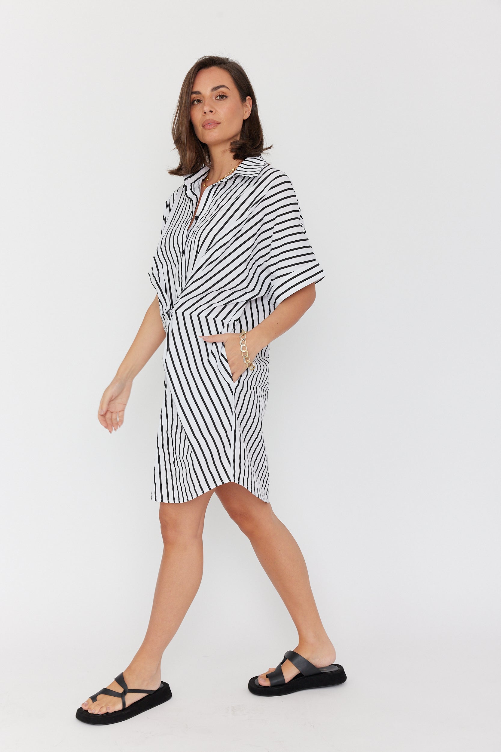 SANTAFAI Dress Black Stripe