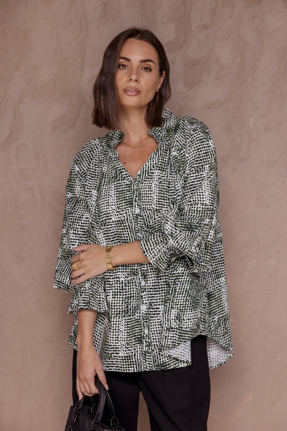 MEEKA Blouse Emerald Textured Print