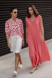 SULTAN Blouse Pink Orange Zig Zag