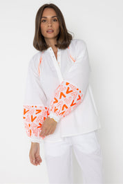ZOEY Blouse White/Fluro Orange