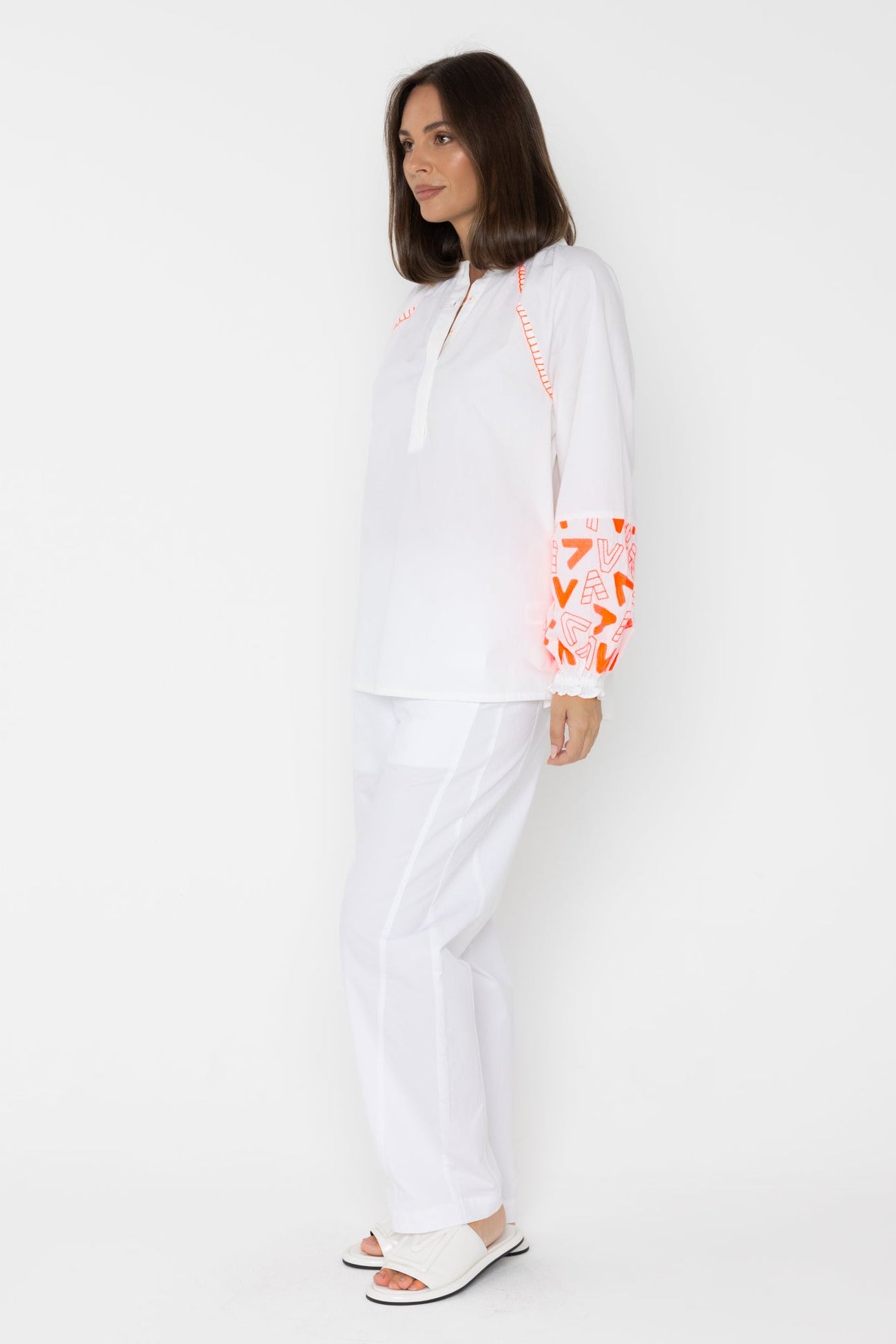 ZOEY Blouse White/Fluro Orange
