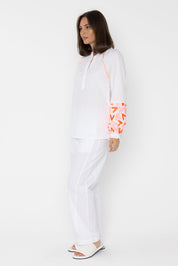 ZOEY Blouse White/Fluro Orange