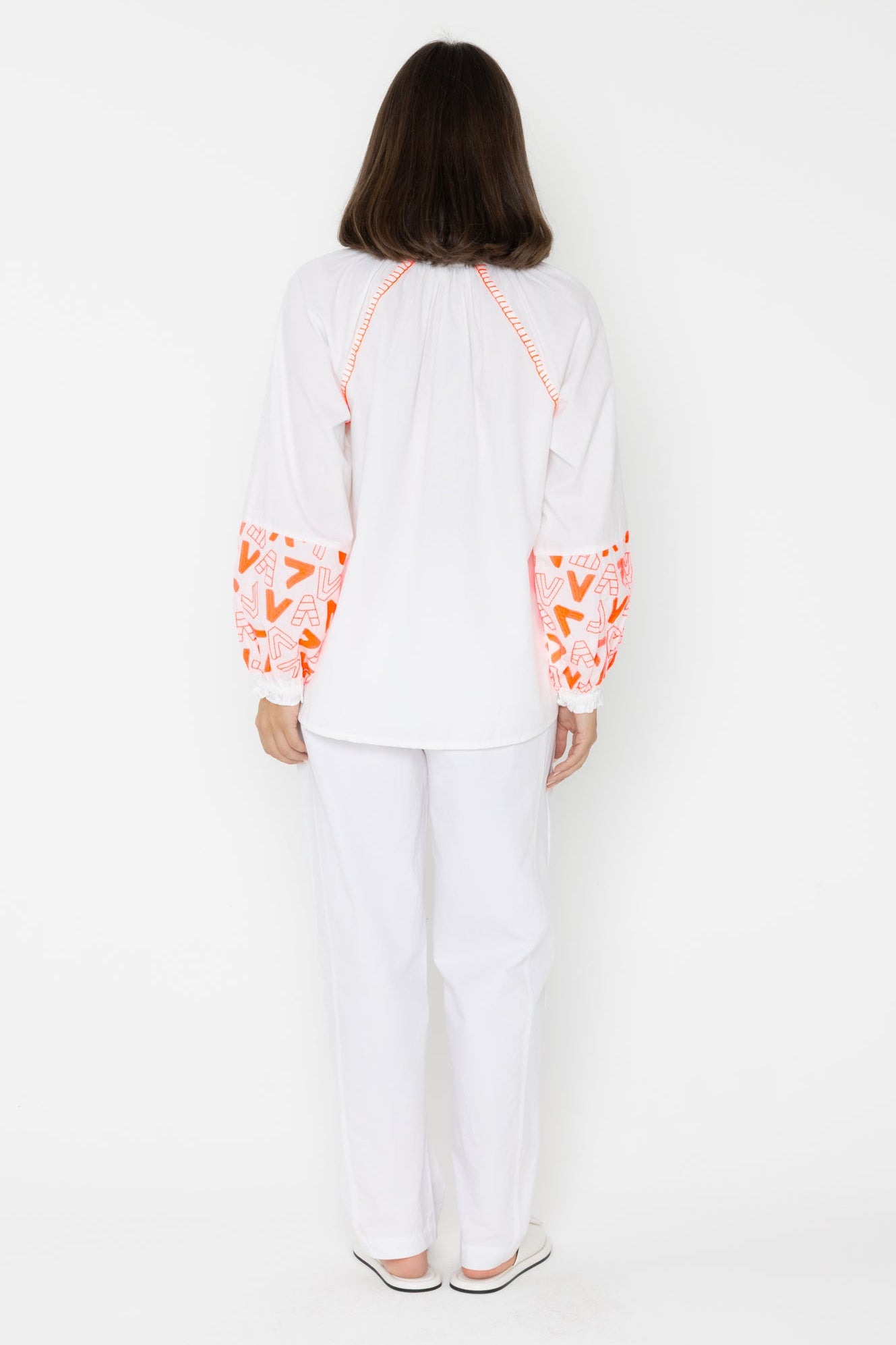 ZOEY Blouse White/Fluro Orange