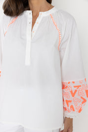 ZOEY Blouse White/Fluro Orange