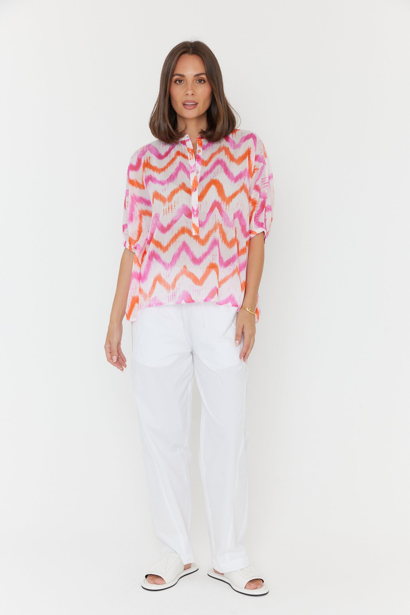 SULTAN Blouse Pink Orange Zig Zag