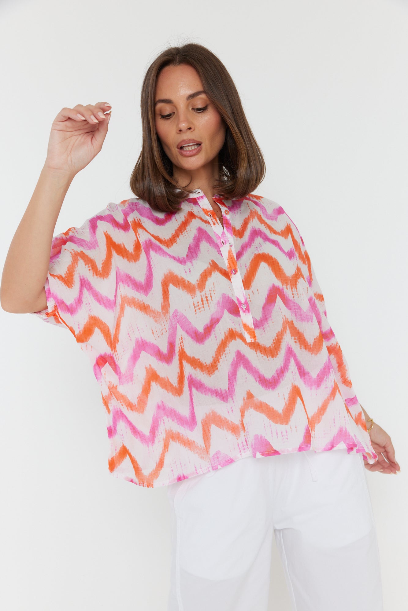 SULTAN Blouse Pink Orange Zig Zag