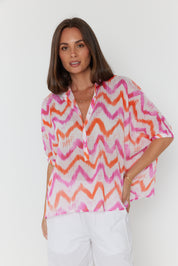 SULTAN Blouse Pink Orange Zig Zag