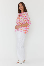 SULTAN Blouse Pink Orange Zig Zag