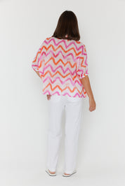 SULTAN Blouse Pink Orange Zig Zag