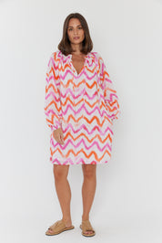 TOBIAS Dress Pink Orange Zig Zag