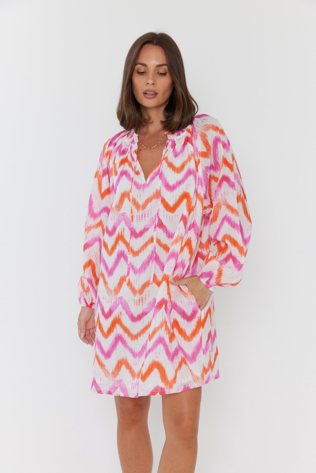 TOBIAS Dress Pink Orange Zig Zag