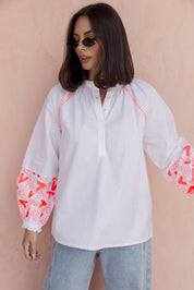 ZOEY Blouse White/Fluro Orange