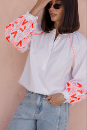 ZOEY Blouse White/Fluro Orange