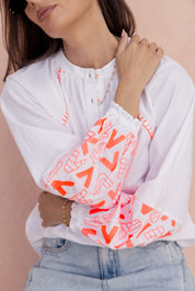 ZOEY Blouse White/Fluro Orange
