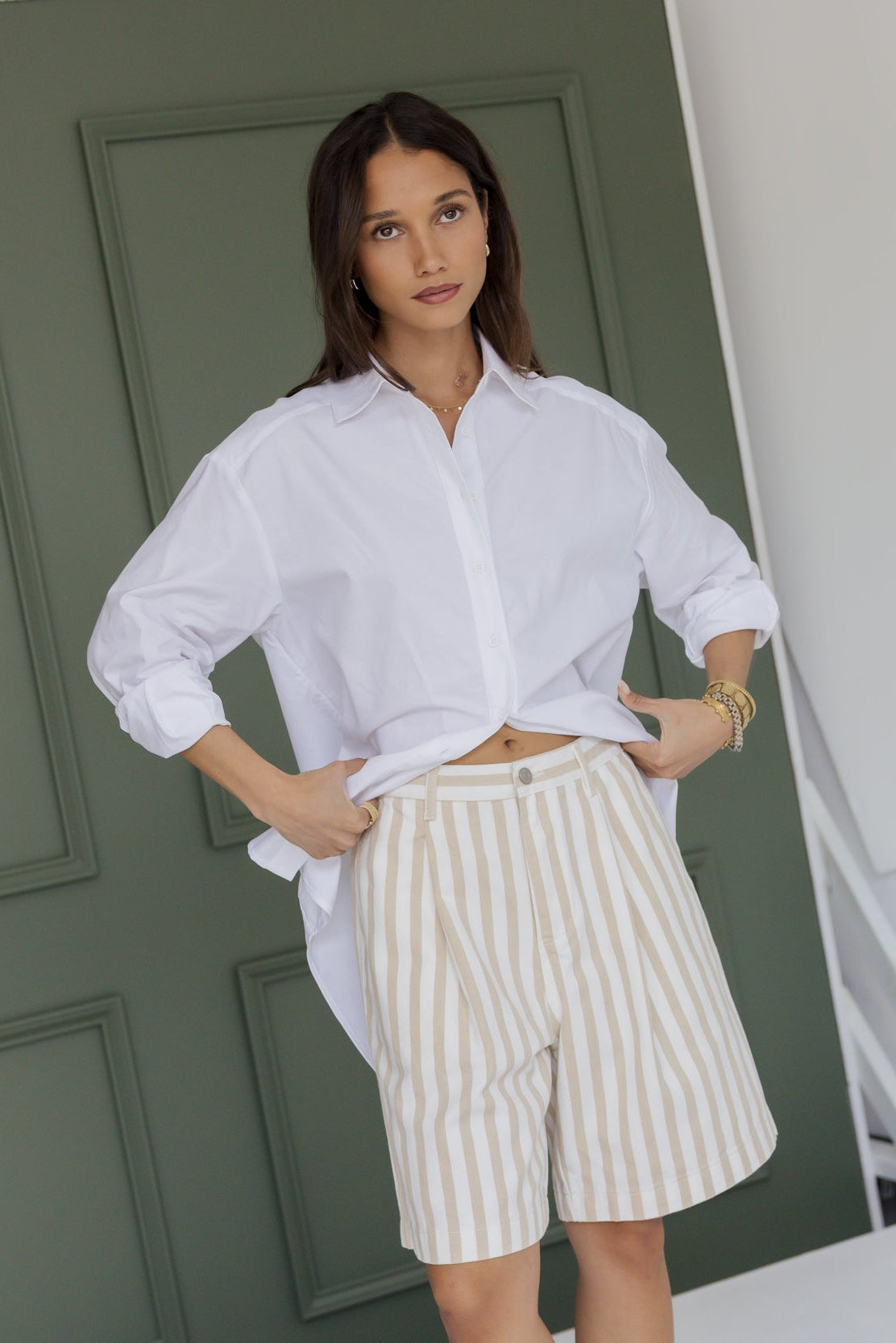 HARVEY Shorts Beige Stripe